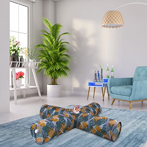 Túneis para gatos - Túnel dobrável para animais de estimação - Túnel de coelho com impressão de folh