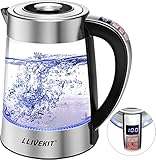 LLIVEKIT Wasserkocher mit Temperatureinstellung, 1,8 L Glas Wasserkocher, Edelstahl, Elektrischer Kettle Temperaturwahl (40°C-100°C), LED Beleuchtung, Warmhaltefunktion und Trockenlaufschutz, BPA Frei