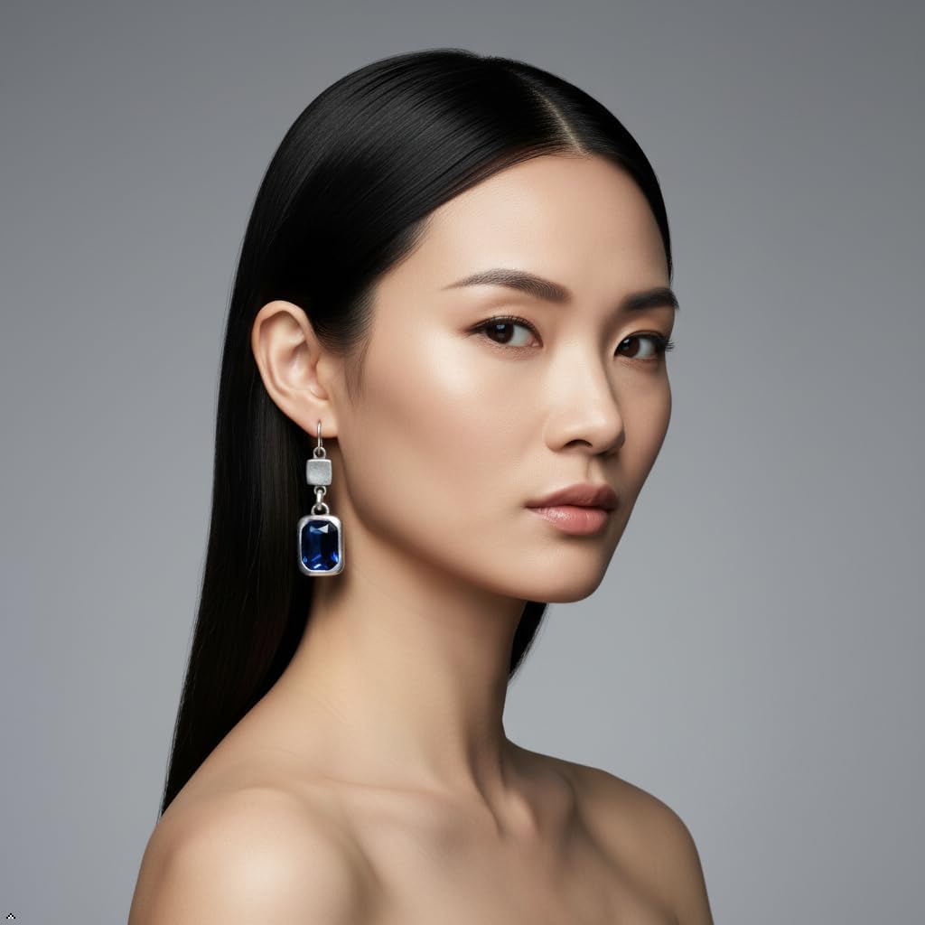 Handcrafted Bohemian Dangle Earrings for Women with Clear or Blue Crystal Stone, Vintage-Inspired Drop Design