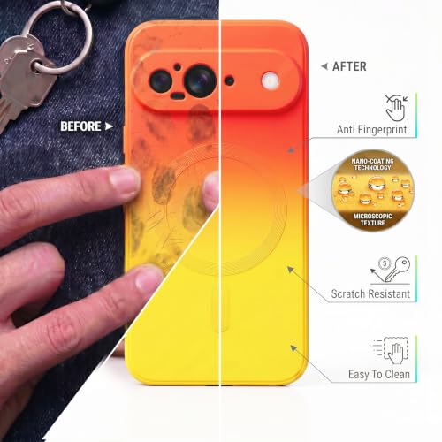 Image of amazon basics Gradient Mag-Safe Case for Google Pixel 9 | Soft Silicone Shockproof Cover with Camera Protection | Slim Lightweight Design | Smooth Touch & Durable - Orange & Yellow