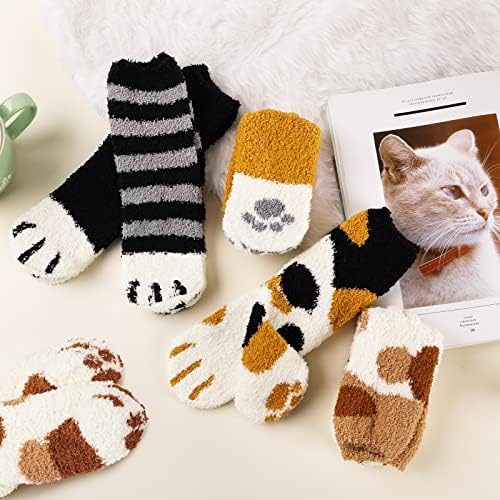 Trifabricy TYMZSHR5P9L Fuzzy Socks For Women - 5 Pair Fuzzy Socks, Cute Funny Cat Fluffy Socks, Women'S Warm Soft Cozy Cat Paw Socks, Funny Novelty Socks, Slipper Socks thumb #1