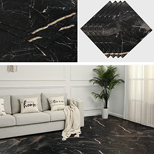 Surnuo 30 Pcs 12 * 12 Inch 1.5Mm Thick Peel And Stick Vinyl Floor Tile, Self-Adhesive Tile Flooring For Bathroom, Livingroom, Kitchen And Renter's House Black Ceramic #TOP27