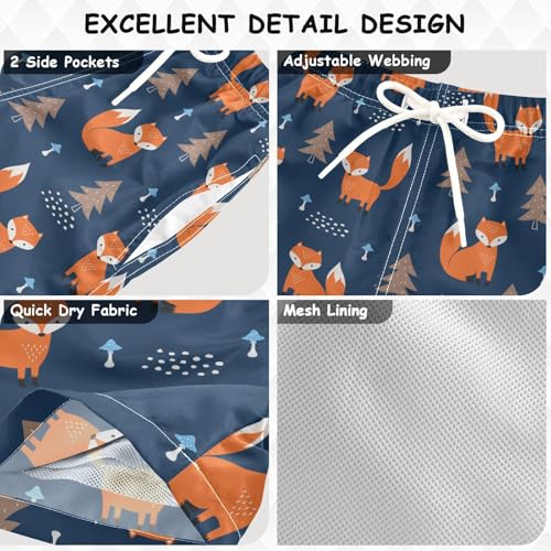 Boys Swim Trunks Quick Dry Cute Fox Beach Board Shorts with Mesh Lining Youth Swimwear 2-12T3