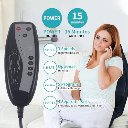 JOJOPEPE Remote Control Heated Massage Cushion, 8-Vibration Motor Back Massager, Ergonomic Design for Office Chair, Car Seat, and Home Use