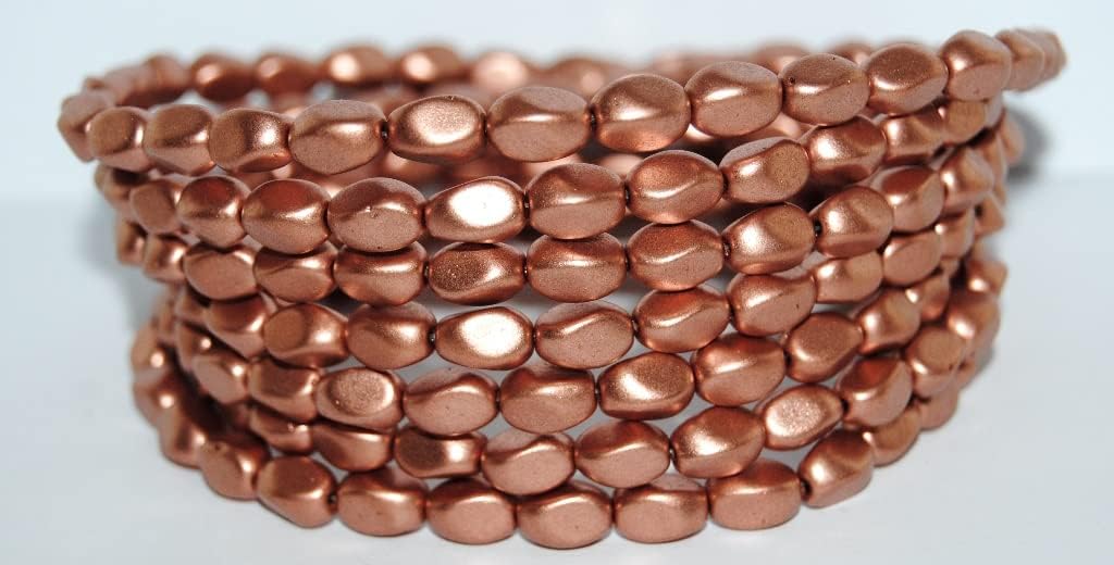 200 pcs Olive Oval Pressed Glass Beads with Edges, Mix of Matt Metallic Colors (1670), Glass, Czech Republic, Size 9 x 6 mm (0.35 x 0.24 in)