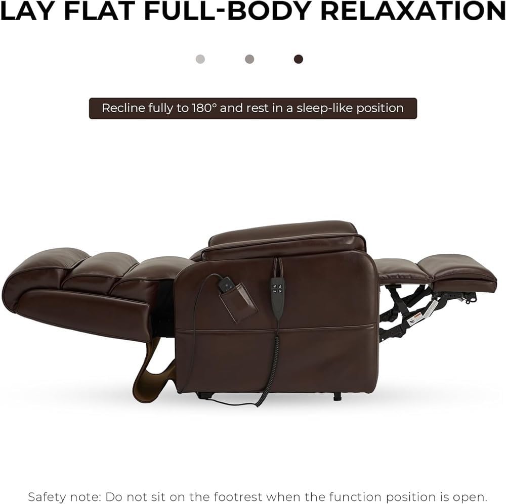 Dual Motor Power Lift Recliner for Elderly Heavy Duty 300 lb Capacity Lay Flat Infinite Position Heated Massage Adjustable Faux Leather Power Recliner Sofa Brown Medium