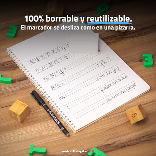 InfiniteBook Caligrafía A4 Starter Kit – Cuaderno Reutilizable para Niños | Aprende a Escribir con Rotulador, Paño y Soporte | Pizarra Blanca Portátil y Educativa | Eco Friendly - imagen 4