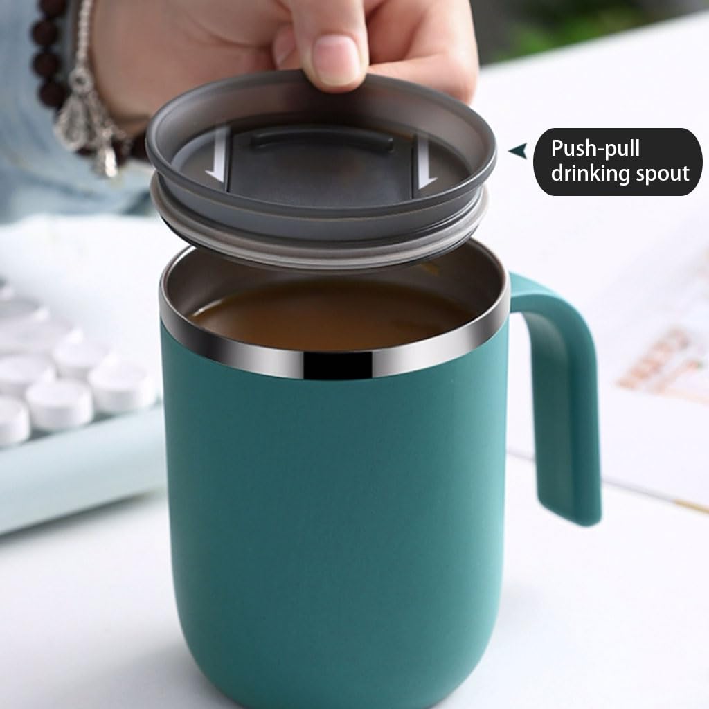 Taza de café aislada para Oficina en casa, Taza de Acero Inoxidable con Tapa y asa, Tazas de Leche Creativas, Taza para Beber de 400ml/14,1oz