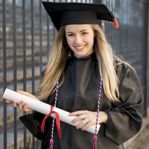 Image of Graduation Honor Cords Royal Blue Red and White Honor Cords with Tassels for Graduation Students
