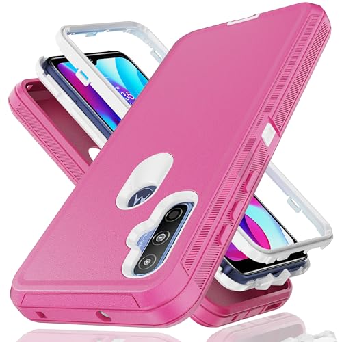 YmhxcY Moto G Pure Case - 3-in-1 Heavy Duty Rubber Protection Cover,Military Grade Shockproof Secure Layered Moto G Pure Phone Case-Pink/White