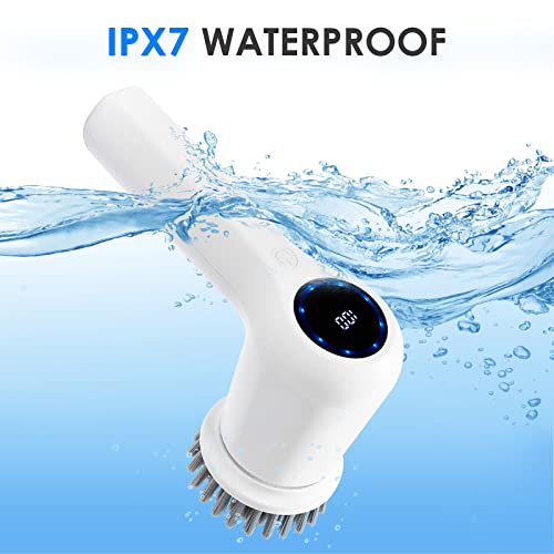 Electric Spin Scrubber, Power Cleaning Brush Shower Scrubber With Digital Display And 4 Replaceable Heads, 2 Adjustable Speeds, Electric Scrubber Brush For Cleaning Bathroom Tile Floor Bathtub Window #TOP4