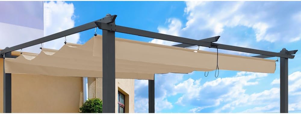 Replacement Canopy Top Fabric for 10x10 Ft Outdoor Patio Retractable Pergola Sunshelter Pergola Canopy Khaki