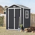 Seizeen 6x4.4ft Resin Shed with Floor, Waterproof Outdoor Plastic Shed w/Lockable Doors, Window & Vents, Outdoor Storage Shed for Storing Lawn Mower, Patio Furniture, Tools, Bike (Dark Gray)