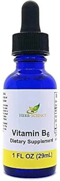 Herb-Science Liquid Vitamin B6 Drops - Pyridoxine Extract Dietary Supplement to Support Brain Function, Immunity, Nervous System, Heart Health, Metabolism - 500% DV, 36 Servings per Bottle - 1 fl. oz.