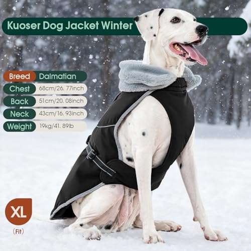 Kuoser Hundemantel Winter Warm Wasserdicht Fleecejacke Hund, Verstellbar & Reflektierend, Weiche Hundejacke für Mittlere Hunde, Farbe Schwarz S
