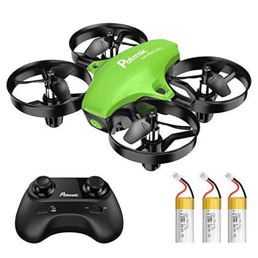 Potensic Mini Drone para Niños, Drone A20 Quadcopter con Control Remoto, Un Botón de Despegue y Aterrizaje, Modo sin Cabeza, Fácil de Llevar, 3 Modos de Velocidad, 3 Baterías, Verde