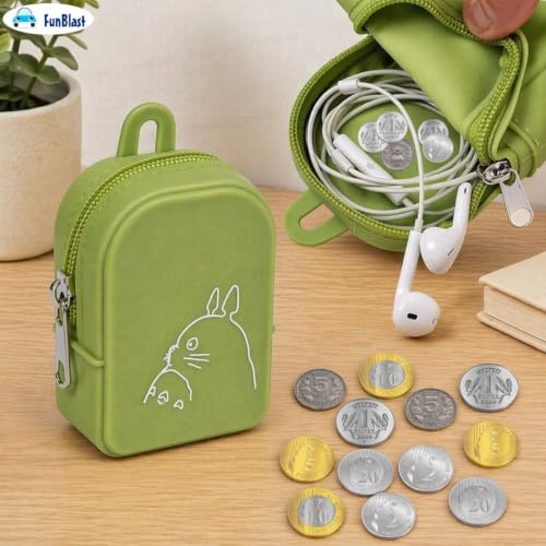 Image of FunBlast Cute Cat Shape Silicone Coin Purse for Kids & Adults - Mini Pouch for Coins, Earphones, Keys & Small Essentials, Aesthetic Pouches for Girls & Women - 10 X 7 X 4 Cm (Cat-Green)