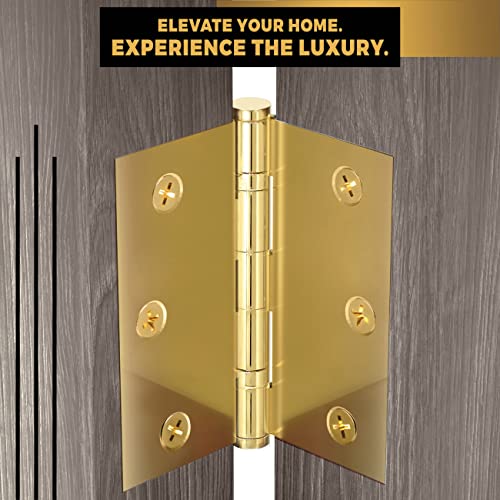 Finsbury Hardware Solid Brass Door Hinge Heavy Duty Ball Bearing Polished Shiny Gold 3.5 X 3.5 Inch - Set Of 4 Hinges (Polished Brass) #TOP5