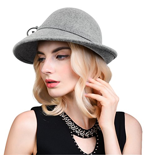 Bellady Women's Elegant Flower Wool Cloche Bucket Bowler Hat,Style2_gray,One Size