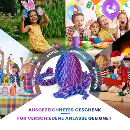 Merrwon 3D-Gedruckter Drache (28,5 cm) mit Drachenei – Ostern Spielzeug und Deko, Ostergeschenke Kinder, Laserviolett
