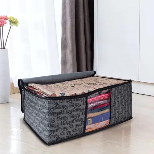 MERAO Non-Woven Printed Saree Cover/Cloth Storage/Wardrobe Organizer For Clothes with Transparent Window (PACK OF 10) 2 51ISdHai2cL