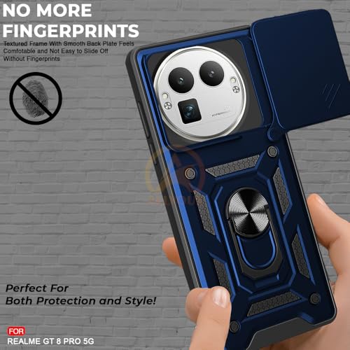 Image of Armor Bumper Back Cover Case for Realme GT 8 Pro 5G Rotating Camera Cover, Ring Holder & Kickstand | Heavy Duty & 360 Degree Protection Realme GT 8 Pro 5G Back Cover (Blue)