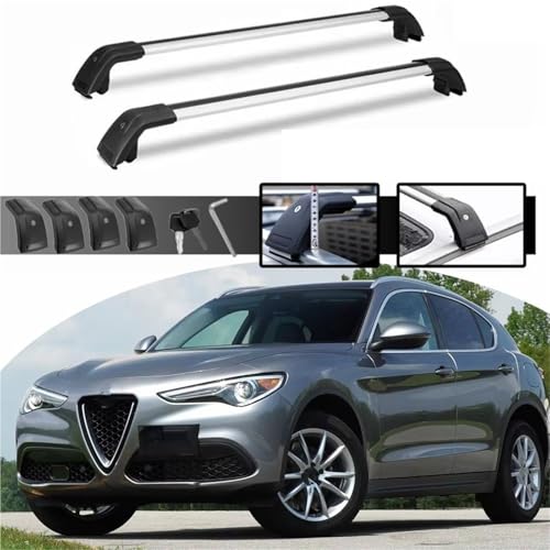 Barras de techo para Alfa Romeo Stelvio viaje familiar con barra transversal ajustable de 2 piezas 2