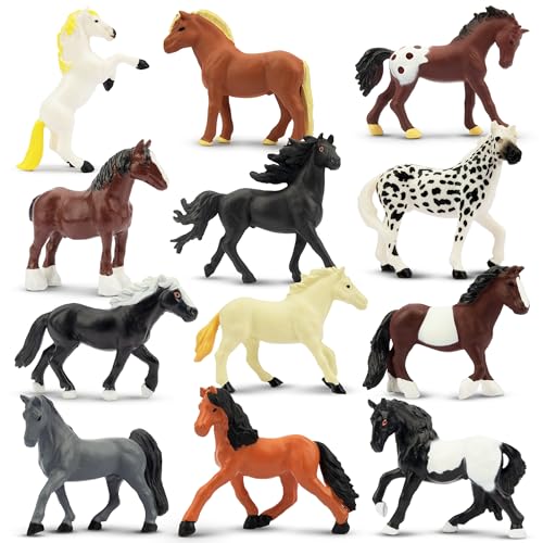 Toymany 12PCS 2-3' Tiny Horse Figurines Toy Set, Plastic Pony Small Foal Figures, Easter Eggs Birthday Gift Cupcake Horse Cake Topper for Kids...