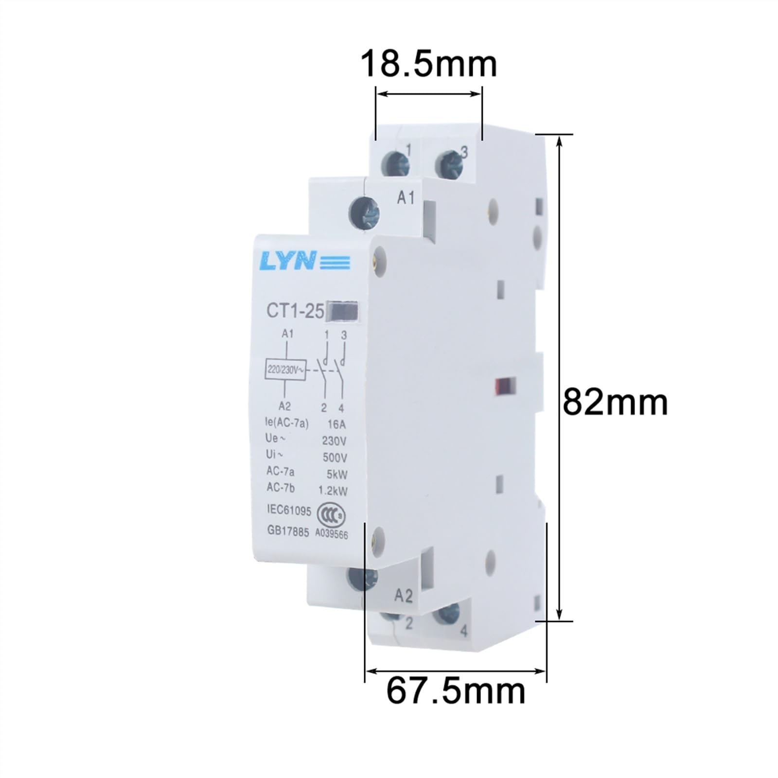 CT1-25 16A 25A 20A 2P 2NO 4P 4NO CT1-63 32A 40A 63A 230v 50or60HZ Din-schiene Haushalt AC Schütz(CT1-25-20A,4NC)