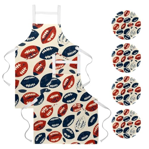 Tablier de serveuse pour restaurant et bistrot avec motifs rugby et football américain