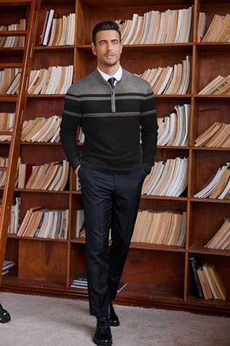 COOFANDY Men's Quarter Zip Up Sweaters Slim Fit Lightweight Mock Neck Pullover Casual Polo Sweaters3