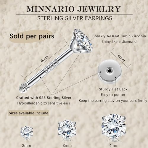 20G Sterling Silver Flat Back Stud Earrings for Women Men Gold Silver Flatback Earrings CZ Helix Cartilage Piercing Tiny Earrings Studs 2mm 3mm 4mm2