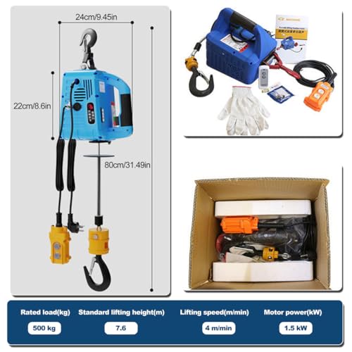 Polipasto eléctrico portátil 3-en-1 1102 lb con control remoto miniatura 3