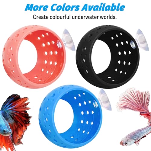 Image of Fhiny Betta Tunnel, Aquarium Fish Hideout with Suction Cup - Shrimp Cave Aquarium Decor for Small Fish, Shrimp, Guppy Hiding & Resting (Blue)