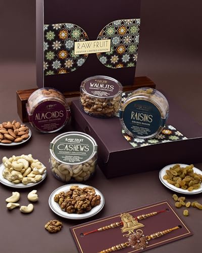 Image of Rakhi Combo For Brother Rakhi Set Of 2 Rakhi For Brother Set Of 2 Mixed Dry Fruits & Nuts Dry Fruits Combo Pack Small Pet Jars Pack Of 4 Dry Fruits Cashew Walnut Almond Adiyogi & Red Flower Set Of 2