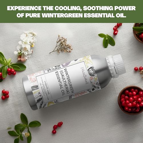 Image of VedaOils Wintergreen (Gaultheria) Essential Oil 100ml | 100% Pure & Natural Oil for Aromatherapy, Massage Blends & Home Fragrance | Ideal for Diffusers & DIY Personal Care