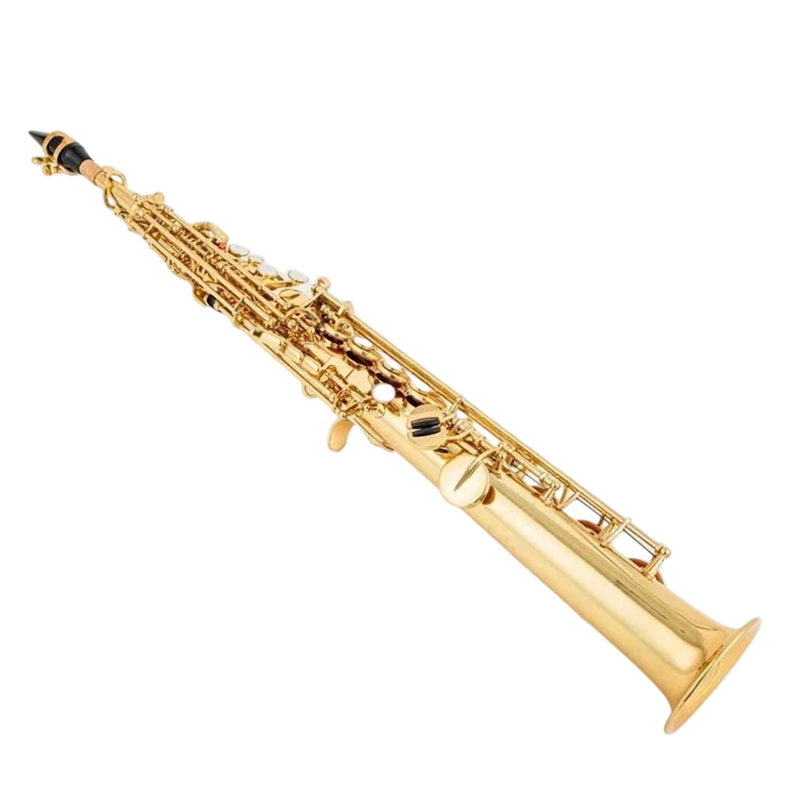 Saxofones Profesionales Saxofón Soprano Plateado con Llave Dorada, Estuche, caña y Tubo de tudel,2
