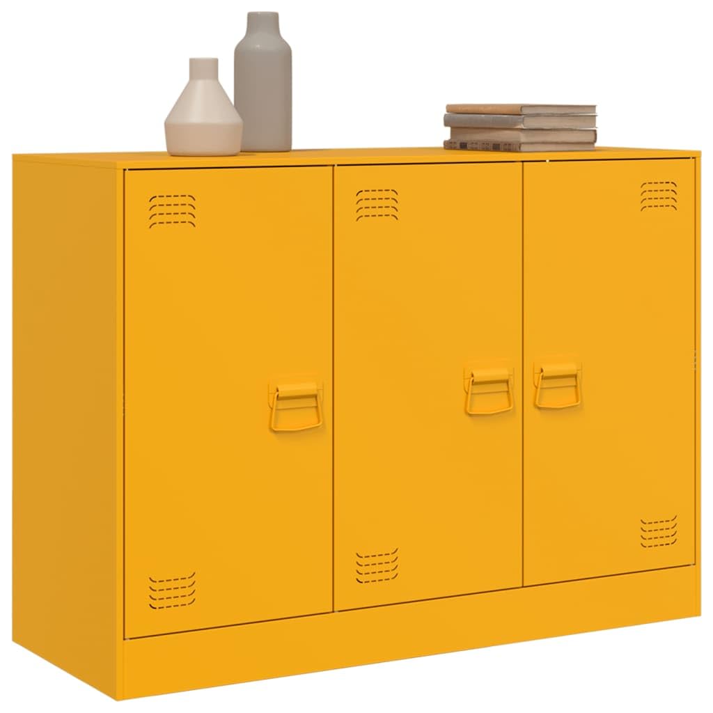 Armario archivador Armario Metalico Armario Oficina Muebles Oficina Armario archivador Archivos de Oficina con 3 Puertas 99 x 39 x 73 cm Amarillo Mostaza