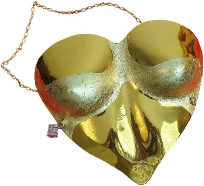 Festival Clothing Heart Breastplate – Women’s Futuristic Metallic Bustier Top for Rave, Stage Performance & Costume (Golden)