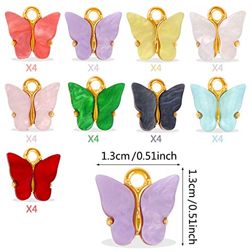 36 Pcs Fashion Butterfly Pendants Charms, Kissbuty 9 Colors Mixed Acrylic Butterflies Charms Pendants Keychain Necklace Pendants For Women Girls Diy Jewelry Making Crafting #TOP1
