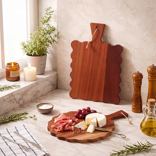 2 Pcs Ebony Wood Scalloped Wood Cutting Board with Handle for Kitchen - Image 4