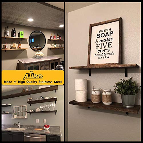 Alise 4 Pcs 4Mm-Thick Stainless Steel Brackets Floating Shelves Heavy Duty Shelf Bracket Corner Brace Support Wall Hanging 12X6-2/5Inch,Black Finish #TOP3