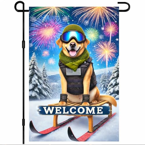 Image of BlissYard Labrador Sled Winter Garden Flag 12x18 Inch Polyester