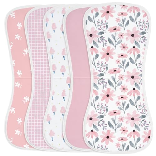 Image of Yoofoss Baby Burp Cloths 100% Organic Cotton 5 Pack Burping Cloths for Babies Boys Girls Large 21''X10'' Extra Soft and Absorbent Flowers