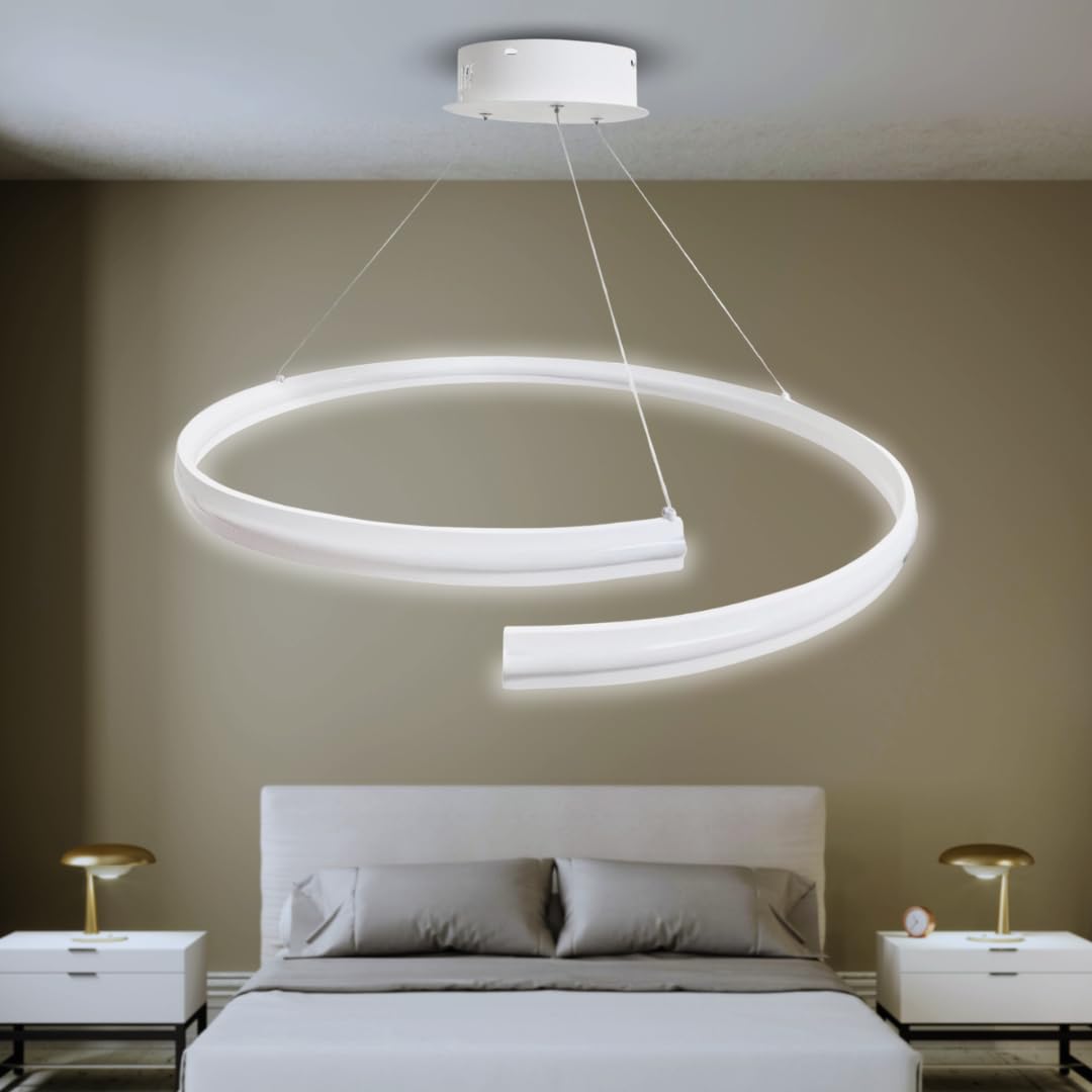 MAKA Lampadario a Sospensione Moderno LED | Lampadario Sospeso per Camera da Letto, Soggiorno Moderno a Spirale | 100W 11000 Lumen | Luce Fredda 6500K| Diametro 74 cm