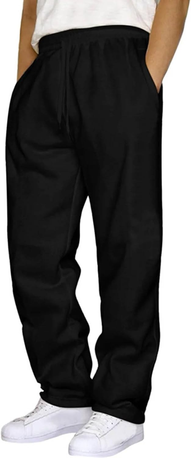 Mens Casual Joggers Big and Tall Athletic Pants Loose Fit Straight Leg Open Bottom