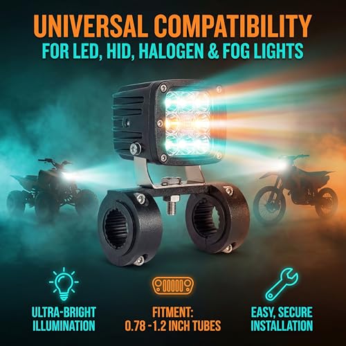 Image of ANKIA 2Pcs Motorcycle LED Light Horizontal Clamp Mounting Bracket Kit Fit on 7 /8 inch Bull Bars Roof Racks Roll Cages for Motorcycle ATV UTV Spotlights Fog Light Mount Motorbike Accessories (M10)