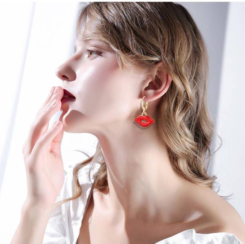 ONLYJUMP 2 Pairs Pearl Heart Necklace Earring Set for Women Dainty Pearl Pendant Necklace Red Heart Bow Flower Lip Hoop Earrings Wedding Party Jewelry - Image 3