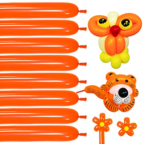 Image of Long Orange 260 Balloons Kit for Kids Party Decor, Bright Orange Long Balloons Twisting Animals Pack Thicken Latex for Halloween Orange Balloon Arch Party Decor.
