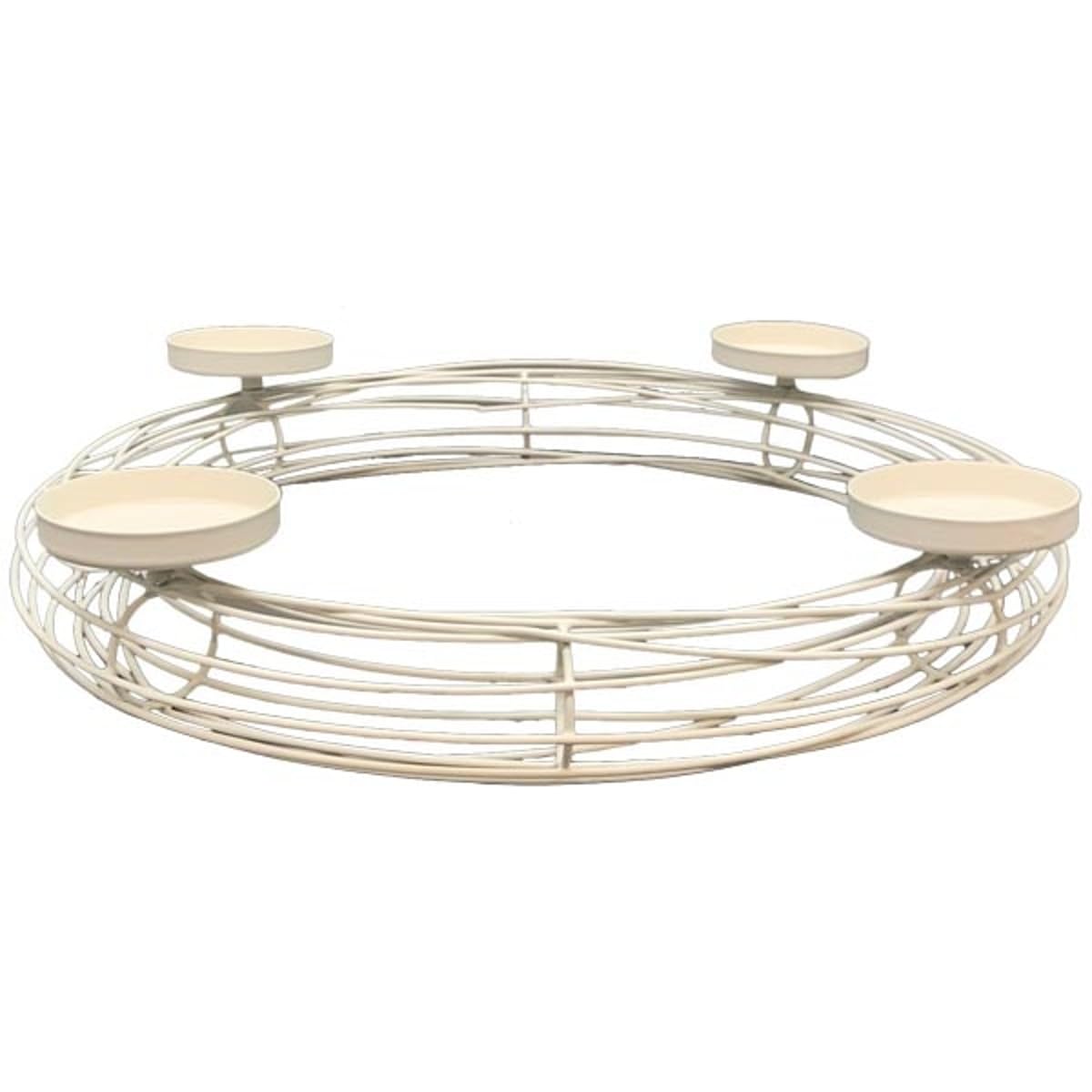 MACOSA EX256096 Adventskranz Cremeweiß Metall 47 cm modern Elegantes Adventsgesteck 4 Kerzenhalter Tisch-Dekoration Advent Weihnachtsdeko Metallkranz Drahtkranz Creme Weiß